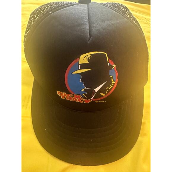 Vintage Dick Tracy Young Disney Black Trucker Foam Mesh Snapback Hat 90s - Picture 1 of 3